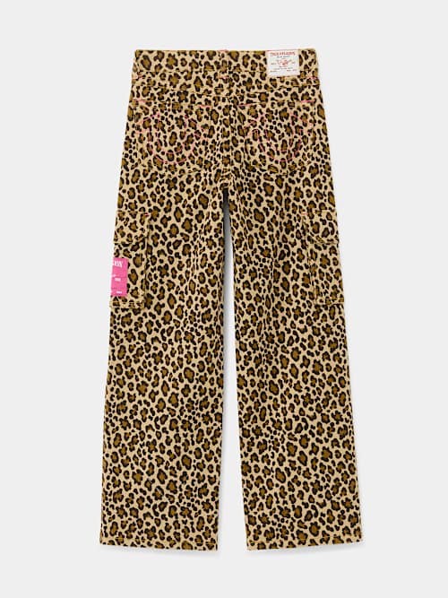 GIRLS LEOPARD PRINT WIDE LEG CARGO PANT