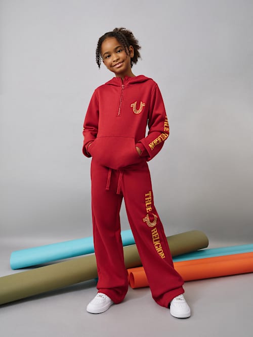 ШИРОКИЕ БРЮКИ С ЛОГОТИПОМ ДЛЯ ДЕВОЧЕК С КРИСТАЛЛАМИ НА ШТАНИНАХ