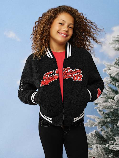 ФЛИСОВАЯ УНИВЕРСИТЕТСКАЯ КУРТКА С ВЫШИТЫМ ЛОГОТИПОМ ДЛЯ ДЕВОЧЕК