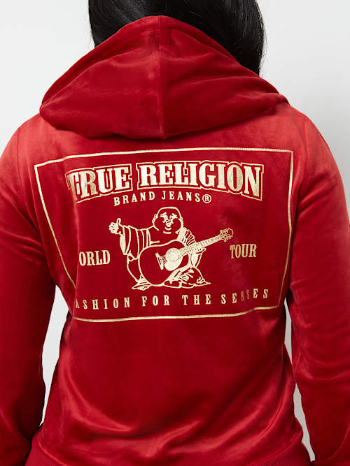 ВЕЛЮРОВАЯ ТОЛСТОВКА С КАПЮШОНОМ НА МОЛНИИ В ВИДЕ МЕТАЛЛИЧЕСКОЙ ПОДКОВЫ