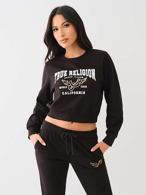 CRYSTAL WING HORSESHOE CROP SWEATSHIRT