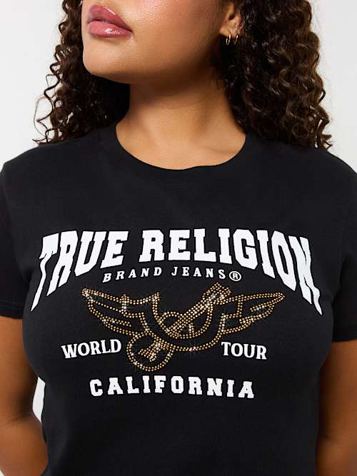 CAMISETA DE CUELLO REDONDO RETRO CON CRISTALES