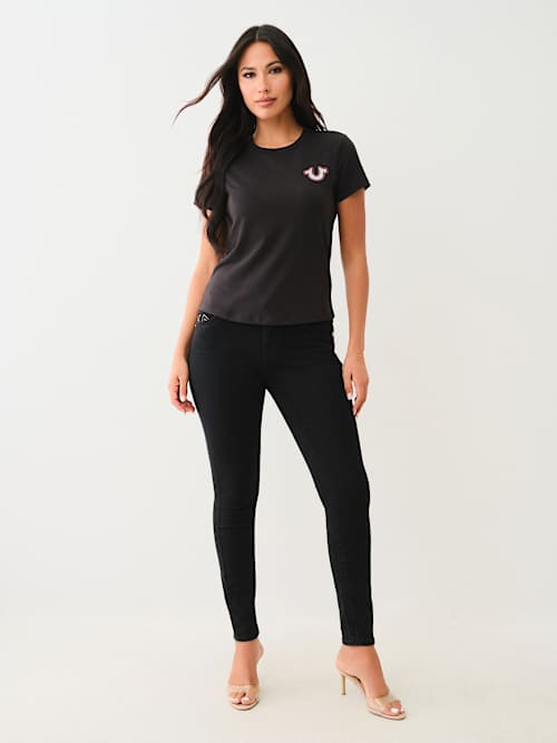 JENNIE MID RISE BIG T LUREX CURVY SKINNY JEAN