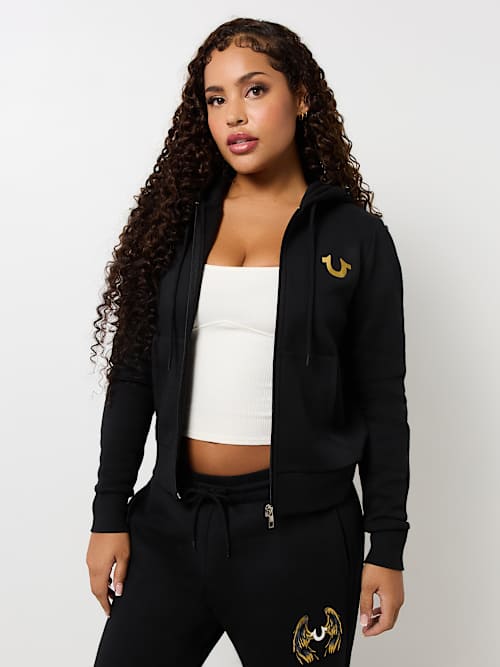 METALLIC WING HORSESHOE ZIP HOODIE