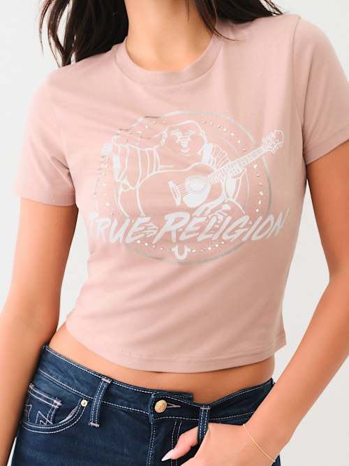 T-SHIRT COURT RÉTRO BOUDDHA AVEC LOGO EN CRISTAUX