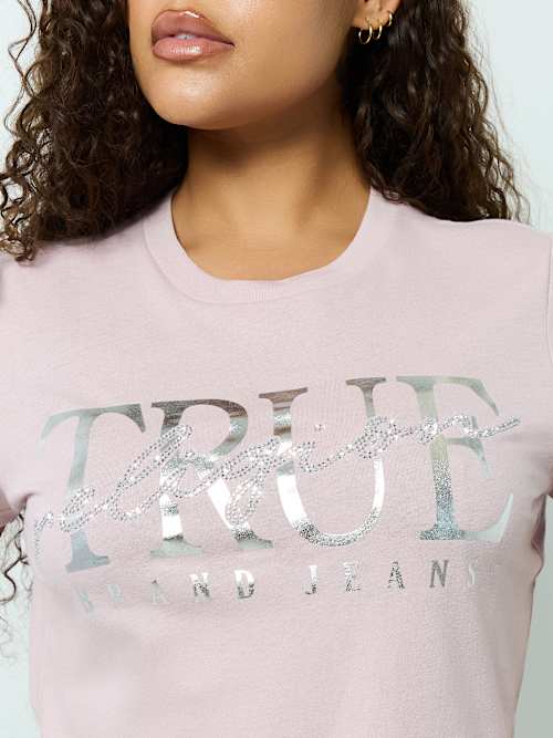 ФУТБОЛКА С МЕТАЛЛИЧЕСКИМ ЛОГОТИПОМ ИЗ КРИСТАЛЛОВ