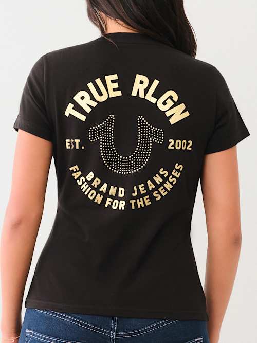 CRYSTAL HORSESHOE V NECK TEE
