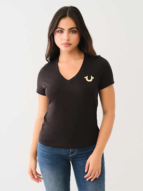 CRYSTAL BIG BUDDHA LOGO V NECK TEE