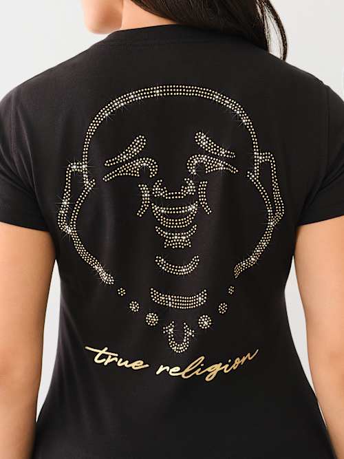 CRYSTAL BIG BUDDHA LOGO V NECK TEE