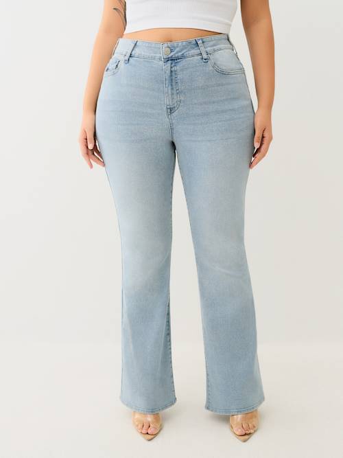 JEANS CORTE DE BOTA BECCA TALLA PLUS CON TIRO ALTO Y SOLAPAS