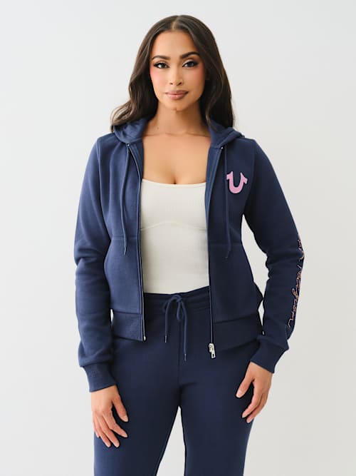 CRYSTAL SCRIPT LOGO ZIP HOODIE