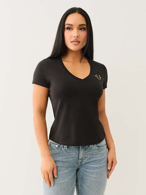 HIGH DENSITY LOGO V NECK TEE