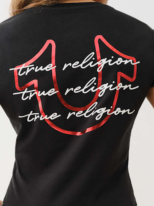 CAMISETA CORTA CON ABERTURA Y LOGOTIPO TRI