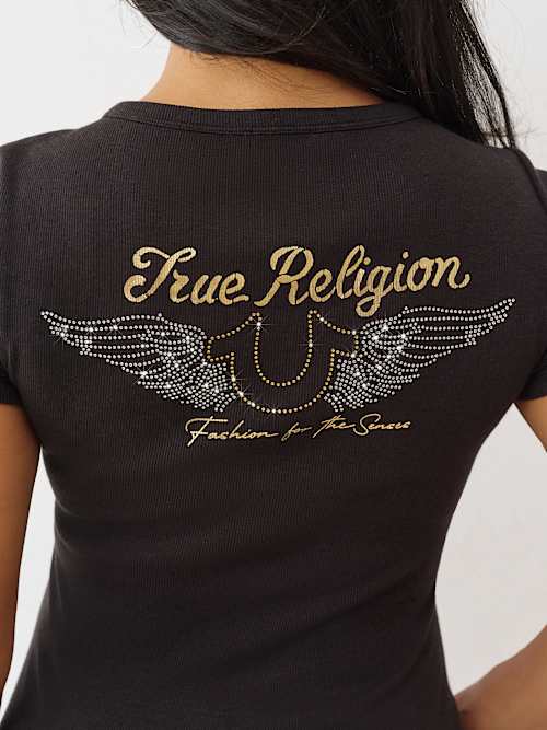 CAMISETA HENLEY CON ALAS DE CRISTAL