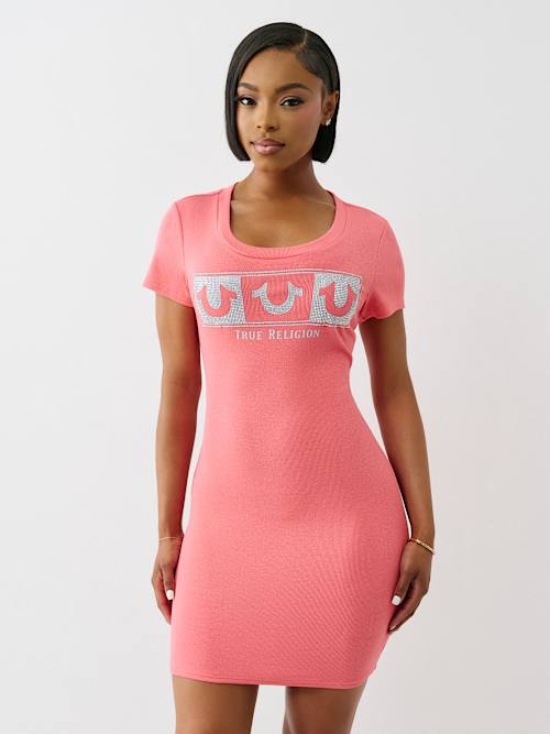 RIBBED CRYSTAL HORSESHOE DRESS