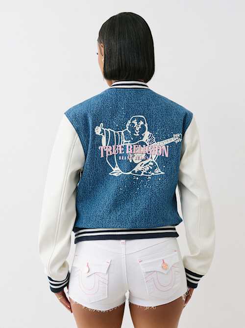 DENIM BUDDHA VARSITY JACKET