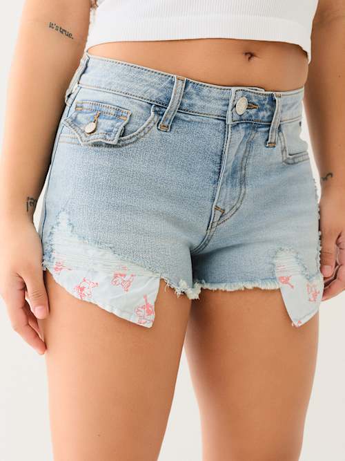 FRAYED HEM MID RISE BOOTY SHORT 