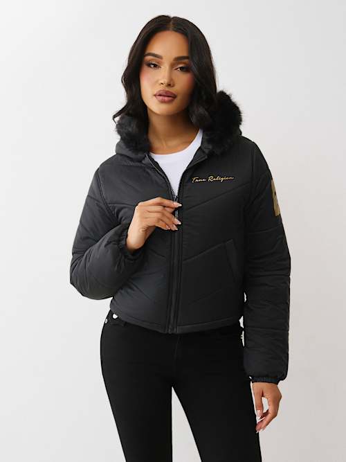 CHEVRON QUILTED PUFFER JACKET