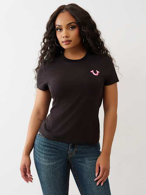 CRYSTAL HORSESHOE WING CREW TEE