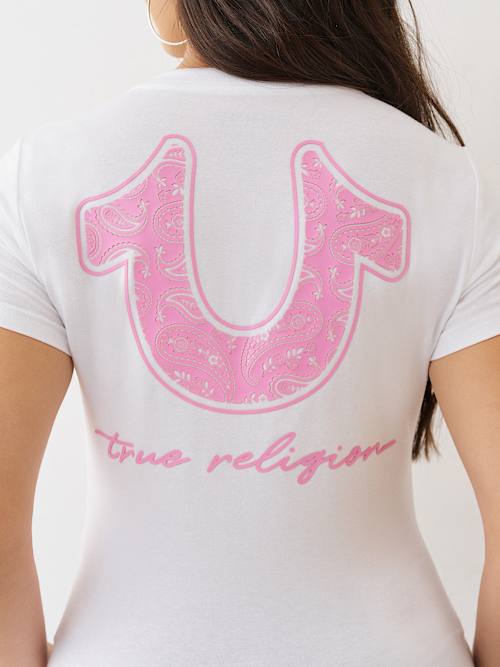 売れ筋商品|||トゥルーレリジョン カットソー トップス レディース Women's Logo Halter Neckline Tank T-Shirt Optic White Women's Designer Tees and Tank Tops - True Religion