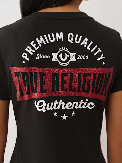 GLITTER LOGO V NECK TEE