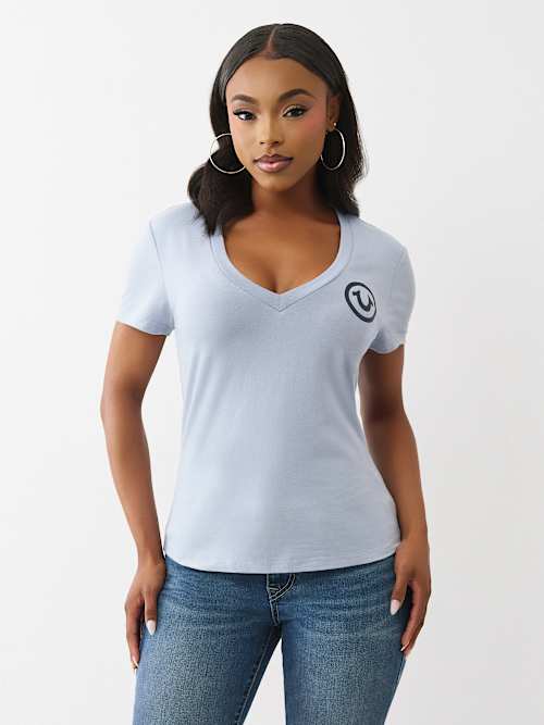 売れ筋商品|||トゥルーレリジョン カットソー トップス レディース Women's Scoop Neck Denim Top  Indigo Women's Tops | Streetwear | True Religion