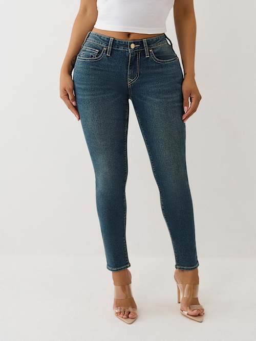 JEANS SKINNY JENNIE CURVILÍNEOS DE TIRO MEDIO CON INCRUSTACIONES
