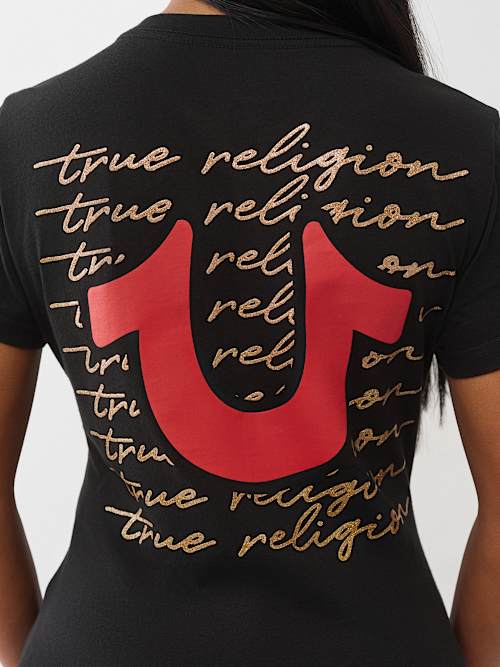 SCRIPT LOGO V NECK TEE