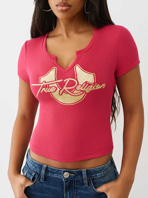 БЛЕСТЯЩАЯ ДЕТСКАЯ ФУТБОЛКА С ВЫРЕЗОМ В ВИДЕ ПОДКОВЫ