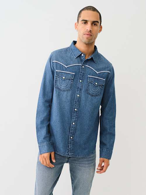 WESTERN CHAMBRAY FLATLOCK SHIRT