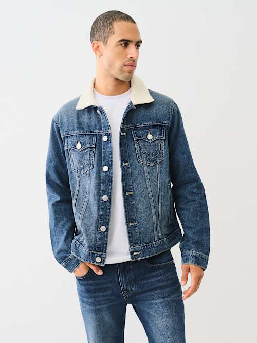  SHERPA COLLAR DENIM TRUCKER JACKET
