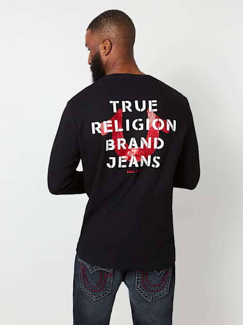 LOGO LONG SLEEVE RIBBED HENLEY TEE