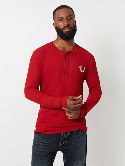 LOGO LONG SLEEVE RIBBED HENLEY TEE
