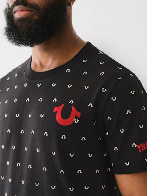 FLOCKED HORSESHOE LOGO PRINT TEE