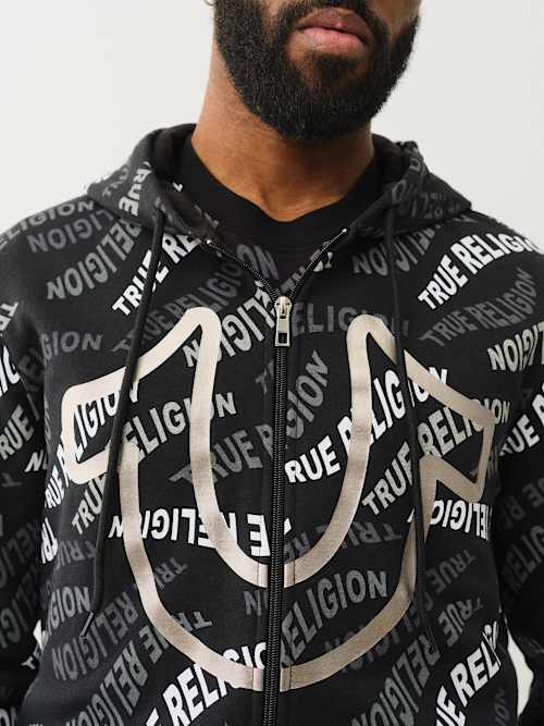 ALLOVER WAVY LOGO ZIP HOODIE