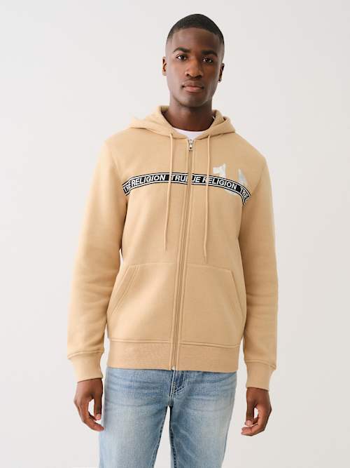 METALLIC LOGO TAPE TRIM ZIP HOODIE