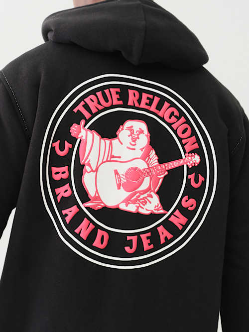 True Religion Black Tonal Panel 2024 Horseshoe Logo Full Zip Hoodie