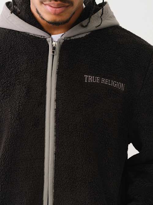 CONTRAST SHERPA HOODED JACKET