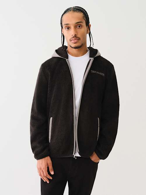 CONTRAST SHERPA HOODED JACKET