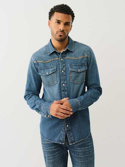 РУБАШКА С ДЛИННЫМ РУКАВОМ ИЗ ЗАПАДНОГО ШАМБРЕ