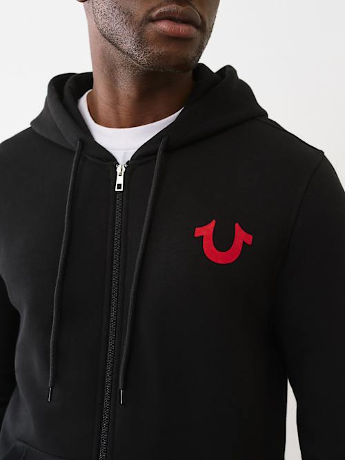 FLOCKED HORSESHOE ZIP HOODIE