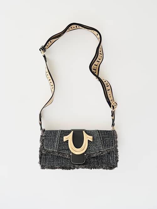 FRAYED DENIM SHOULDER BAG