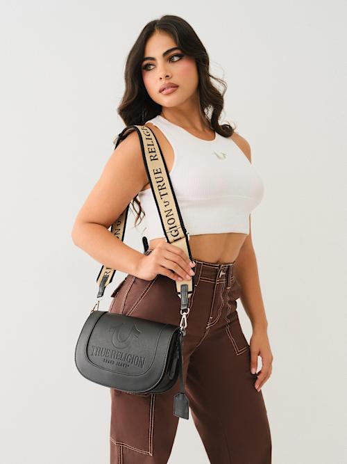 STITCHED HORSESHOE FLAP CROSSBODY BAG