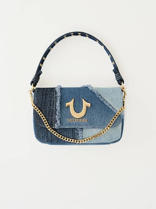 PATCHED DENIM CHAIN HANDLE BAG