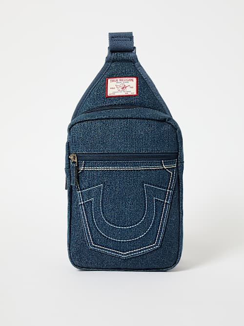 DENIM HORSESHOE SLING BAG