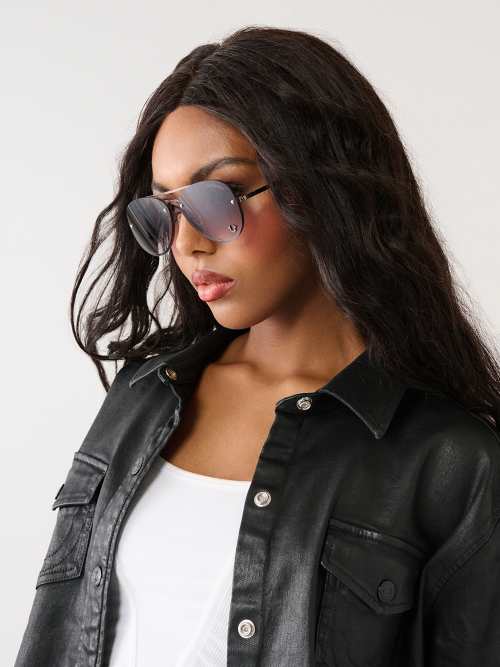 Mirrored Wrap Sunglasses | Black | True Religion