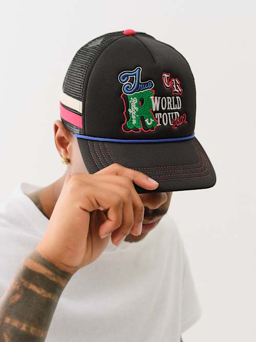 EMBROIDERED LOGO TRUCKER HAT