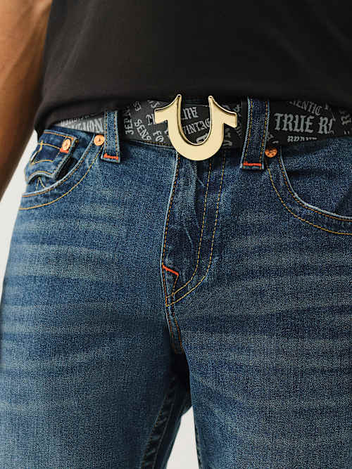 ПОЯС С ПОДКОВООБРАЗНОЙ ПРЯЖКОЙ С ЛОГОТИПОМ ПО ВСЕЙ ДЛИНЕ