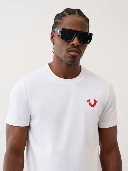 New Original TRUE RELIGION Sunglasses Slim Rectangle Wide Leg Logo White Acetate New TRUE RELIGION Slim Embossed Sunglasses Rectangle Wide  main image 3