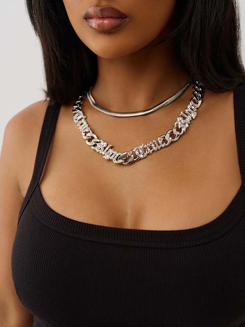 КОЛЬЕ-ЦЕПОЧКА С ЛОГОТИПОМ И КРИСТАЛЛАМИ